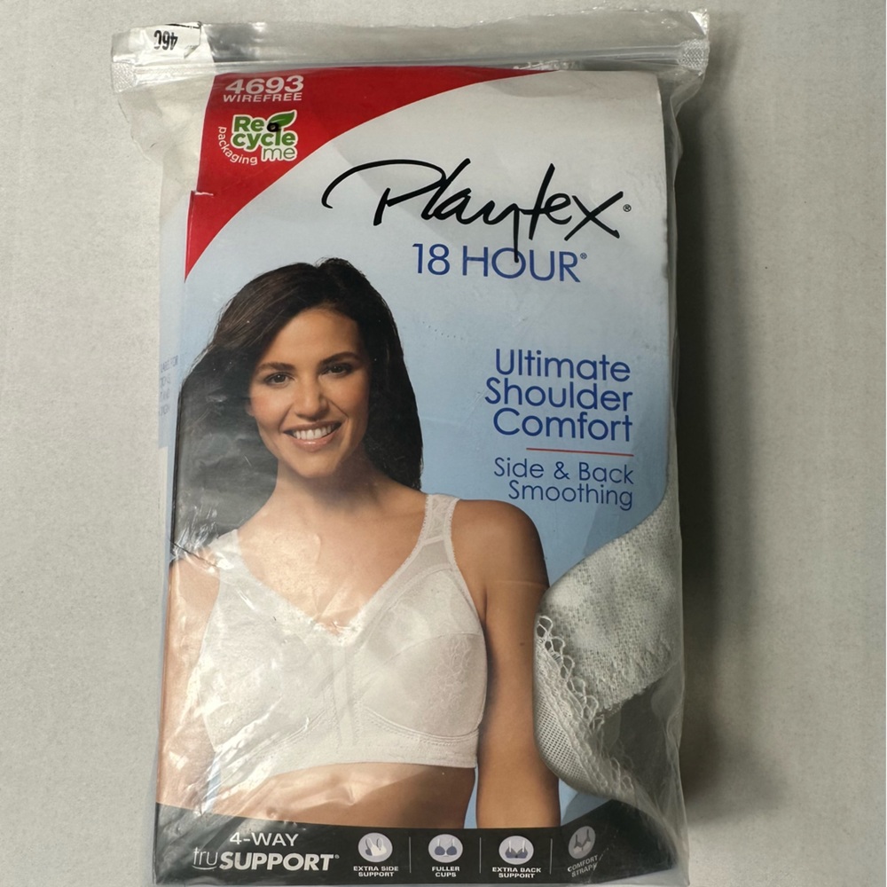 Playtex 18 Hour Ultimate Shoulder Comfort‎ Bra Wire Free 4693 White Size 46C